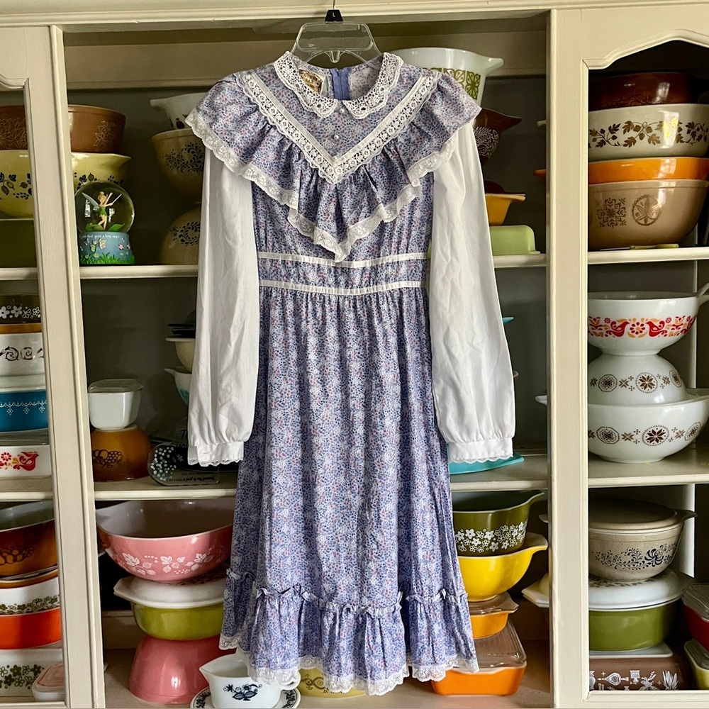 Vintage Gunne Sax By Jessica McClintock Blue Floral Prairie Dress - Size 14